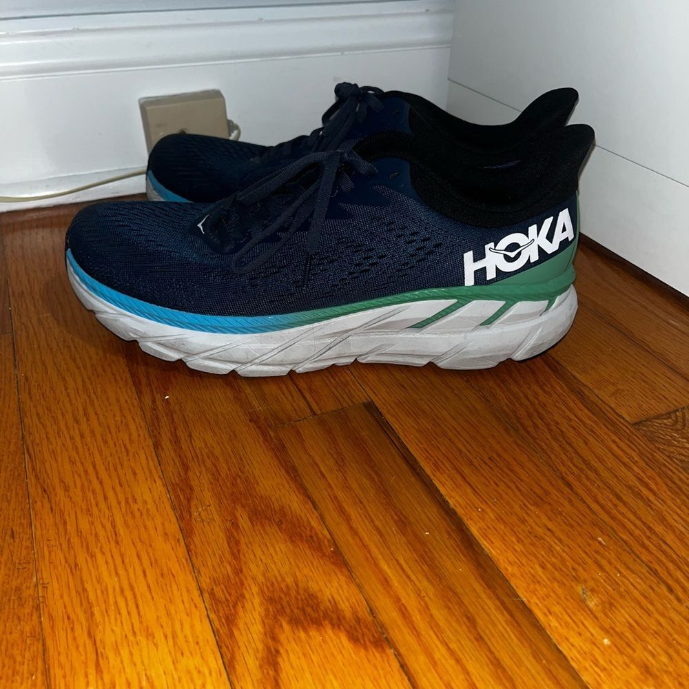 HOKA ONE ONE Clifton 7 Men's Lightweight Lace-Up Sneakers Blue Mesh Size 10
